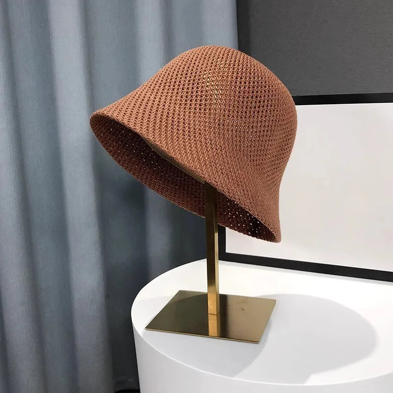 Hollow Knit Bucket Hat – Lightweight Sun Protection Fishing Hat