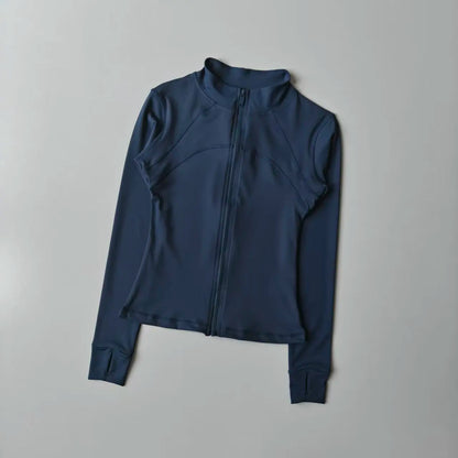 Women's Zip-Up Athletic Jacket with Stand Collar & Thumb Holes