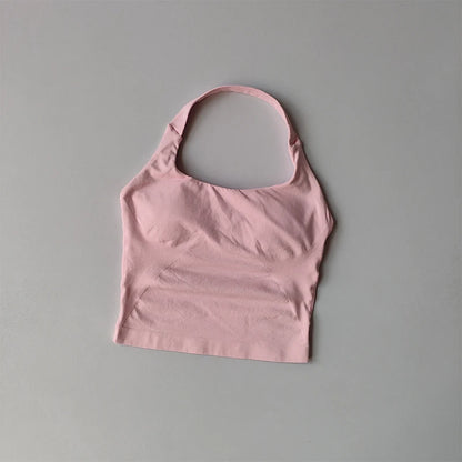 Halter Neck Sports Bra – Longline Strappy Crop Top for Yoga & Gym