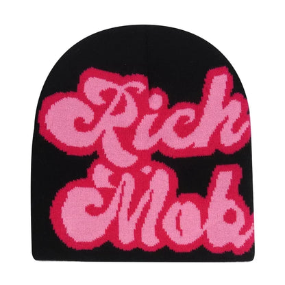 Y2K Letter Print Knit Beanie Hat – Unisex Winter Cap