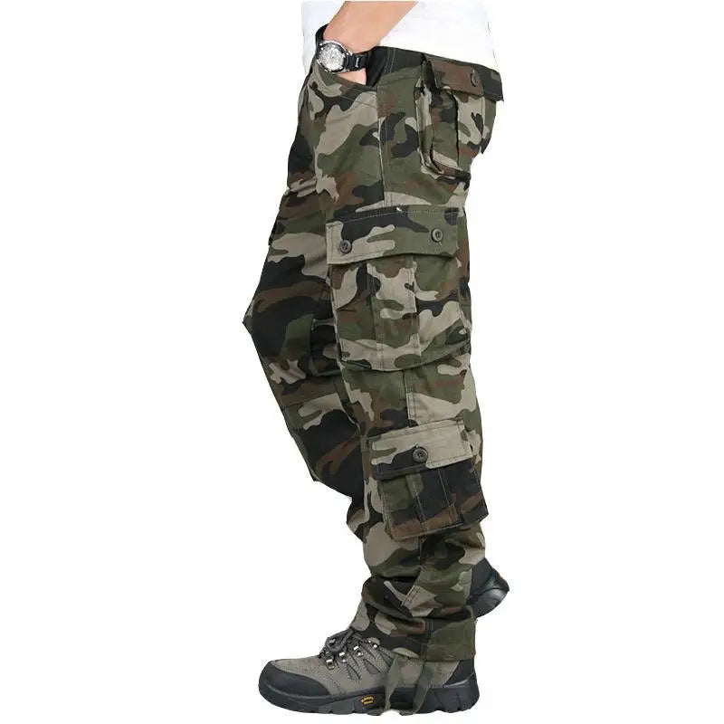 Men's Camo Tactical Cargo Pants – Multi-Pocket Cotton Work Trousers, Big Sizes