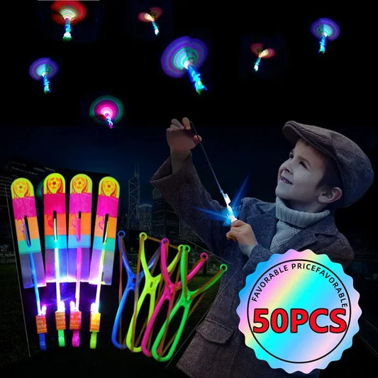 LED Flying Arrow Rocket Helicopter Toy – Rubber Band Launch
