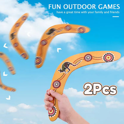 Wooden Boomerang with Kangaroo Print – Outdoor Throwing Toy for Kids & Adults