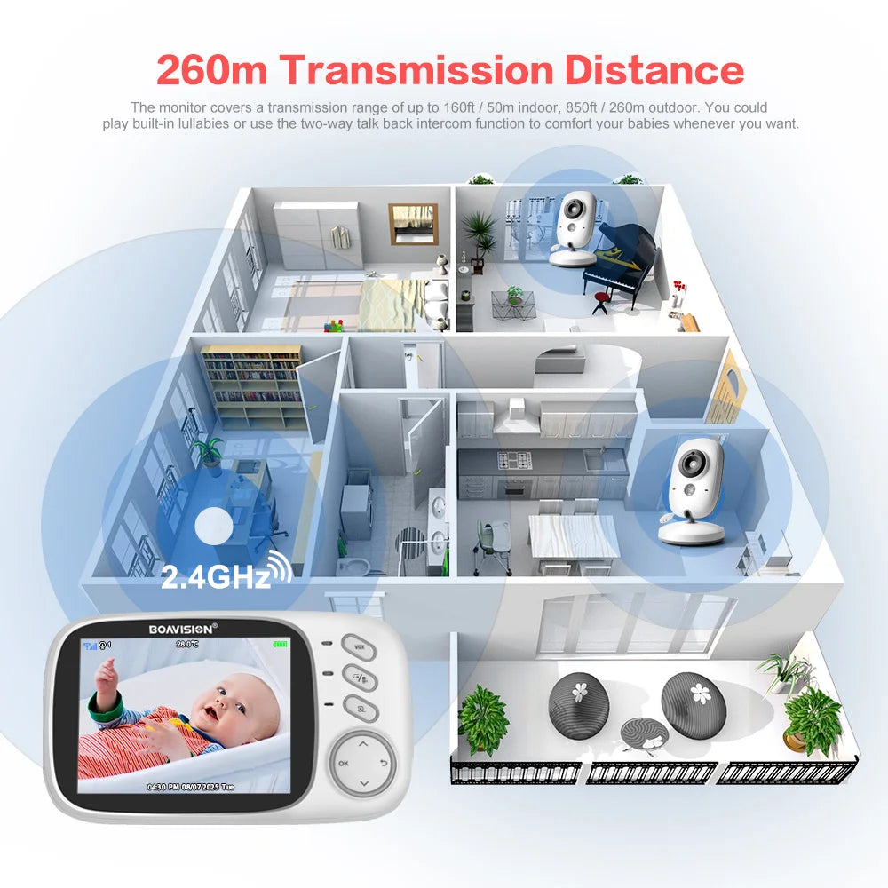 BOAVision VB603 Video Baby Monitor – 3.2" LCD, 2.4GHz Wireless, Night Vision