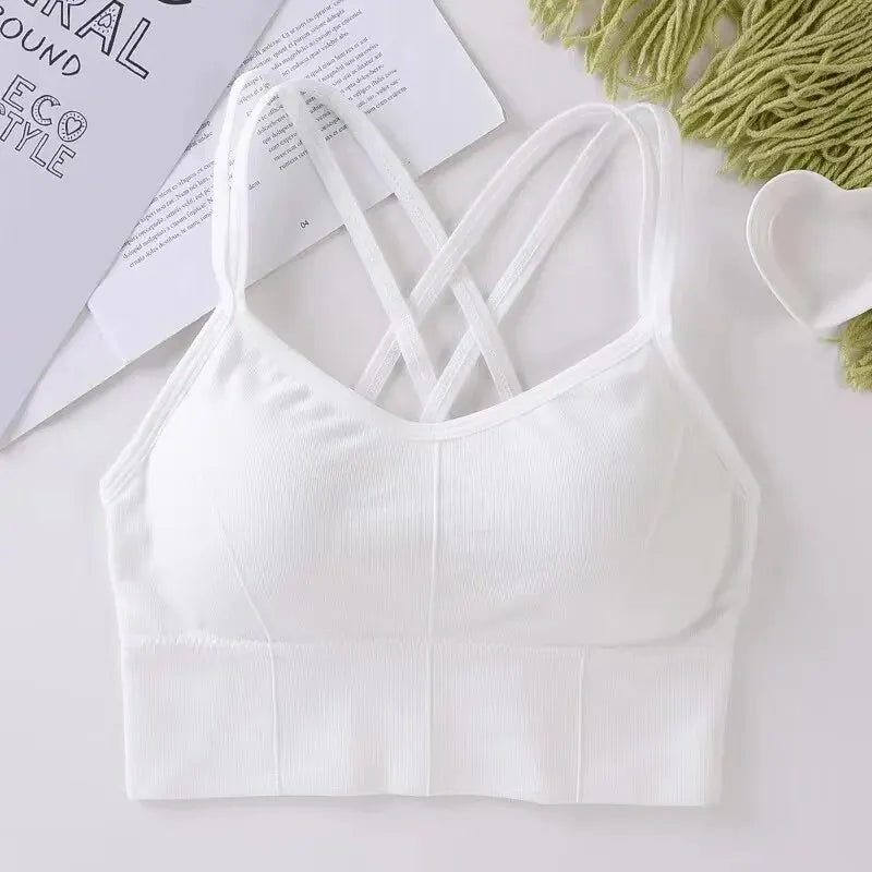 Women's Cross-Back Sports Bra – Push-Up Crop Top
