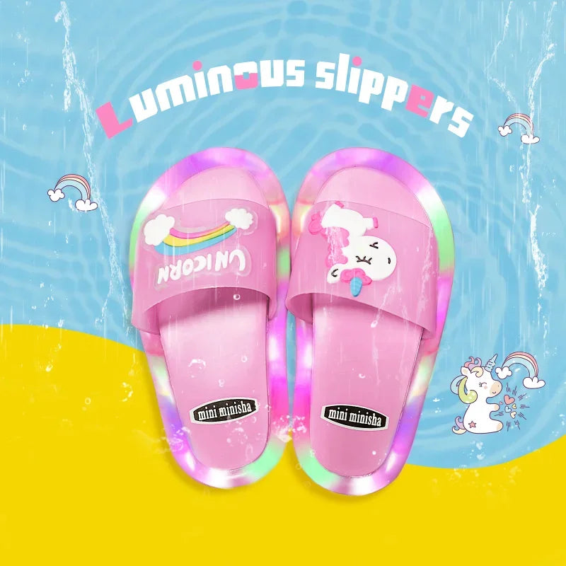 Kids' LED Light-Up Unicorn Slippers – Boys & Girls Sizes 24–35