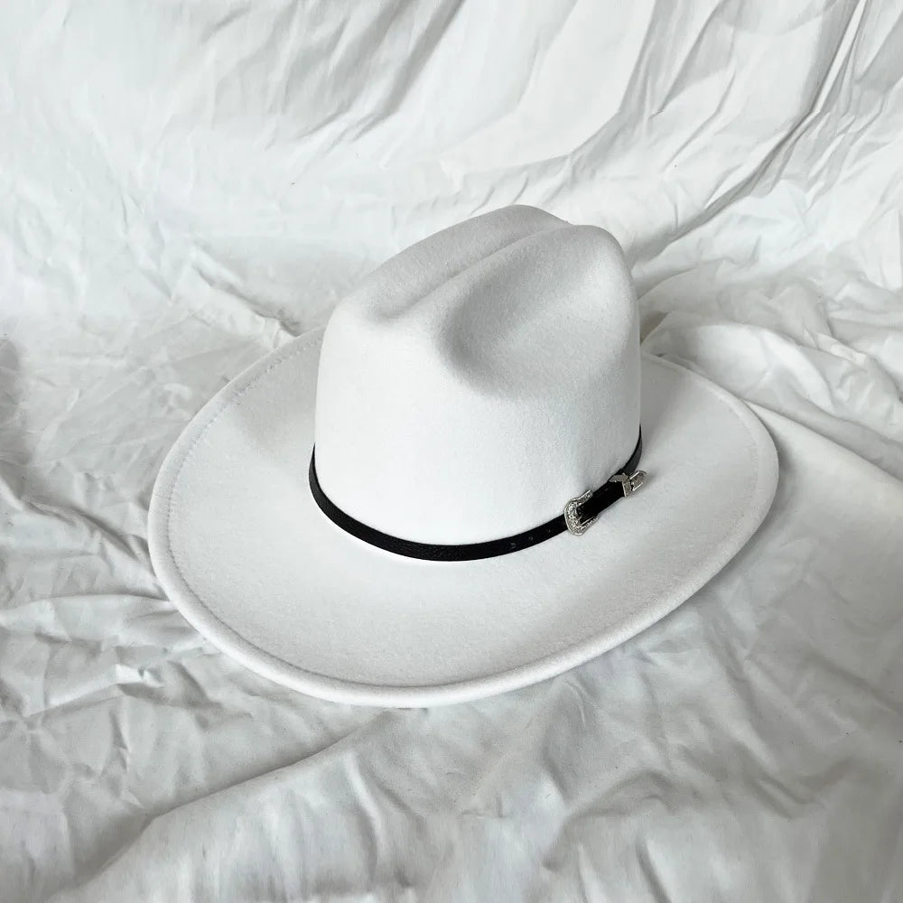 Vintage Western Cowboy Hat – Wide Brim Felt Jazz Hat for Men & Women