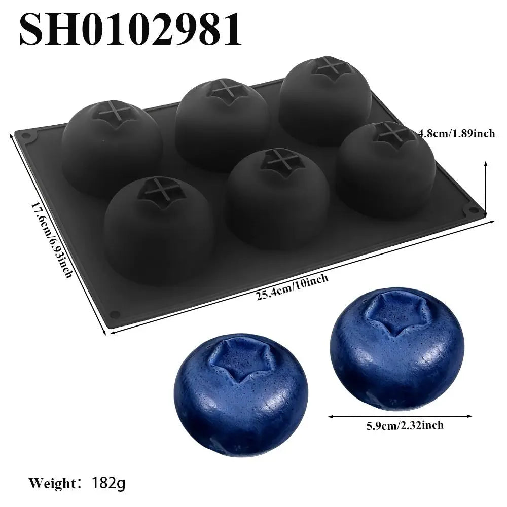 6-Cavity Blueberry Silicone Cake Mold – Food Grade Mousse Dessert Mold