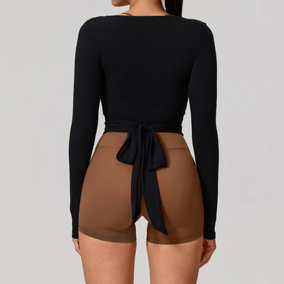 Women's Long Sleeve Wrap Yoga Top | Breathable Quick-Dry