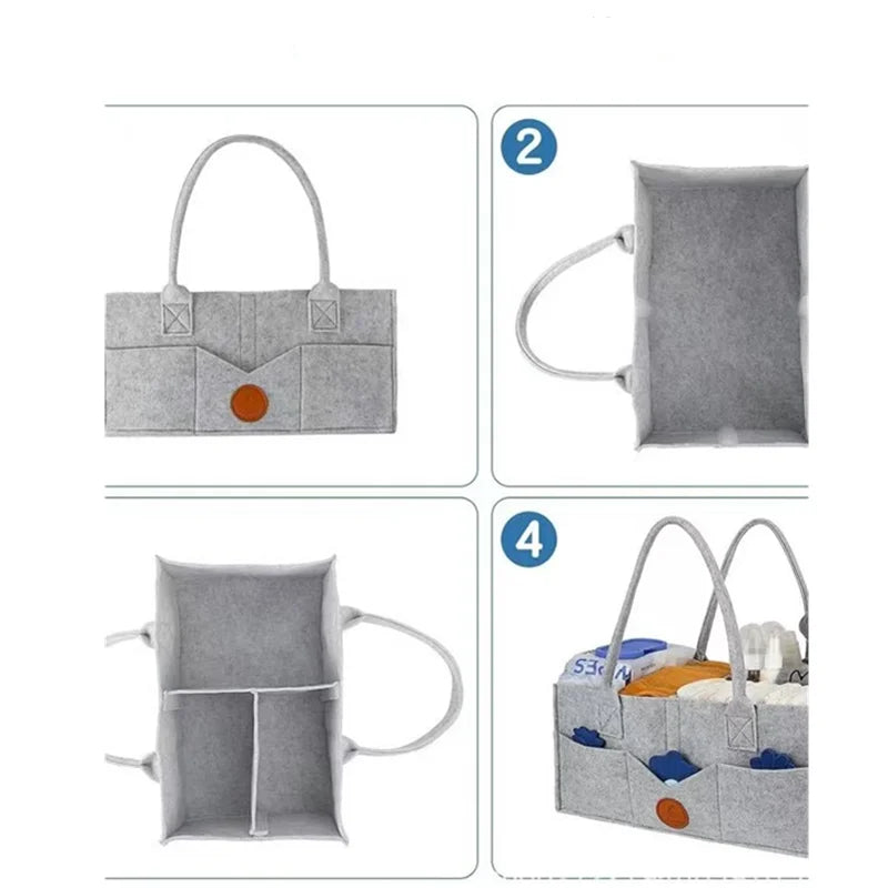 Felt Baby Diaper Caddy Organizer – Large Capacity Storage Bag