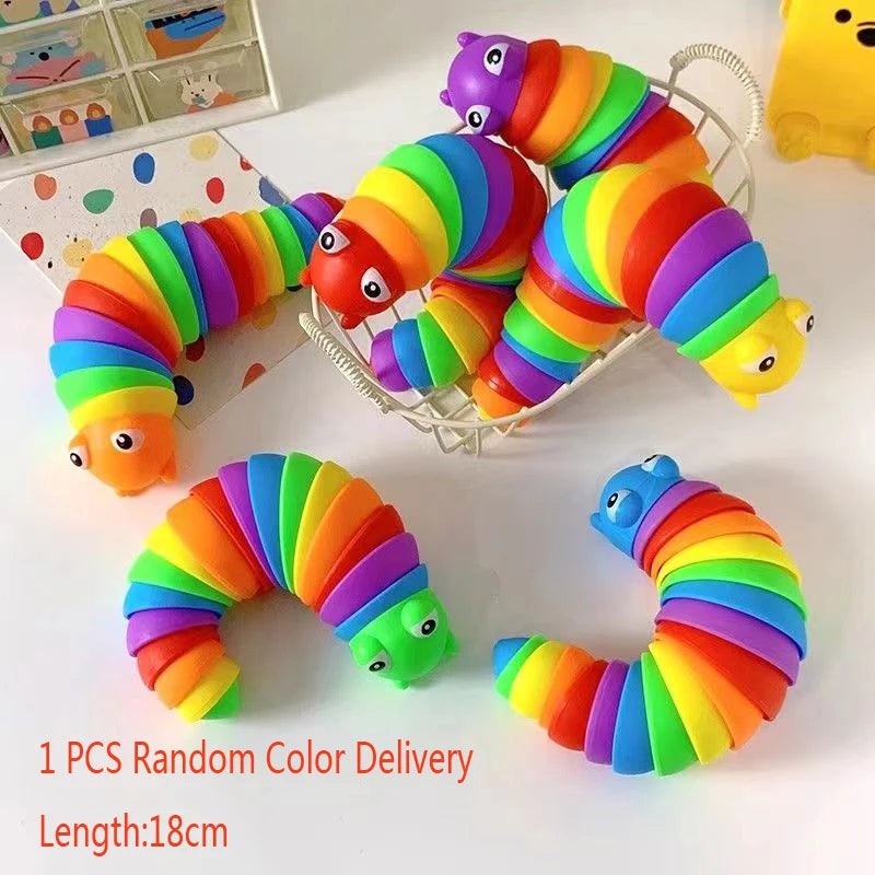 3D Slug Fidget Toy – Articulated Rainbow Caterpillar Sensory Toy