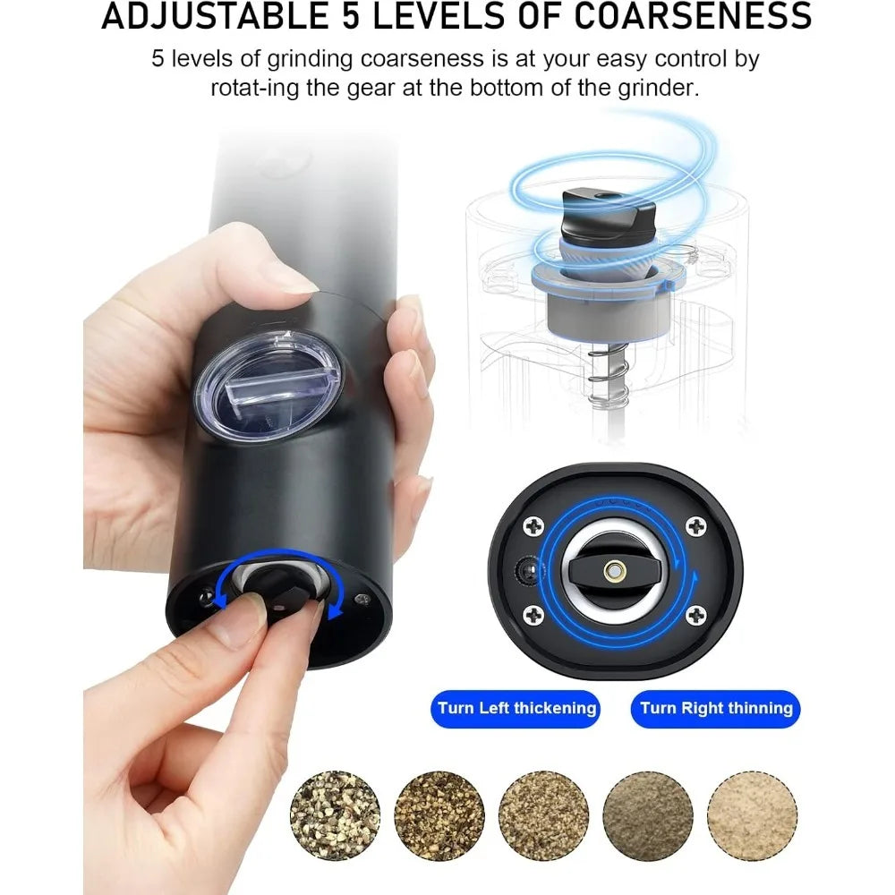 Electric Pepper & Salt Grinder Set – Battery Powered, Adjustable Coarseness