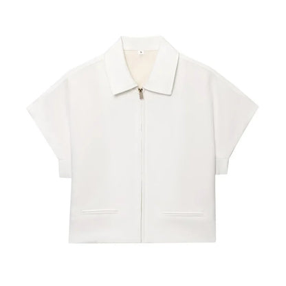 Women's Cropped Zip-Up Jacket Short Sleeve Summer Varsity Coat