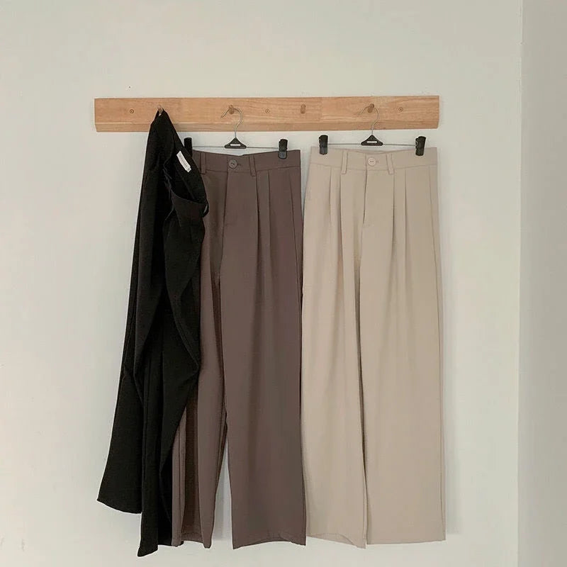 Women's High-Waist Straight-Leg Suit Pants – Korean Office Trousers