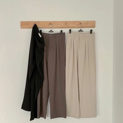 Women's High-Waist Straight-Leg Suit Pants – Korean Office Trousers