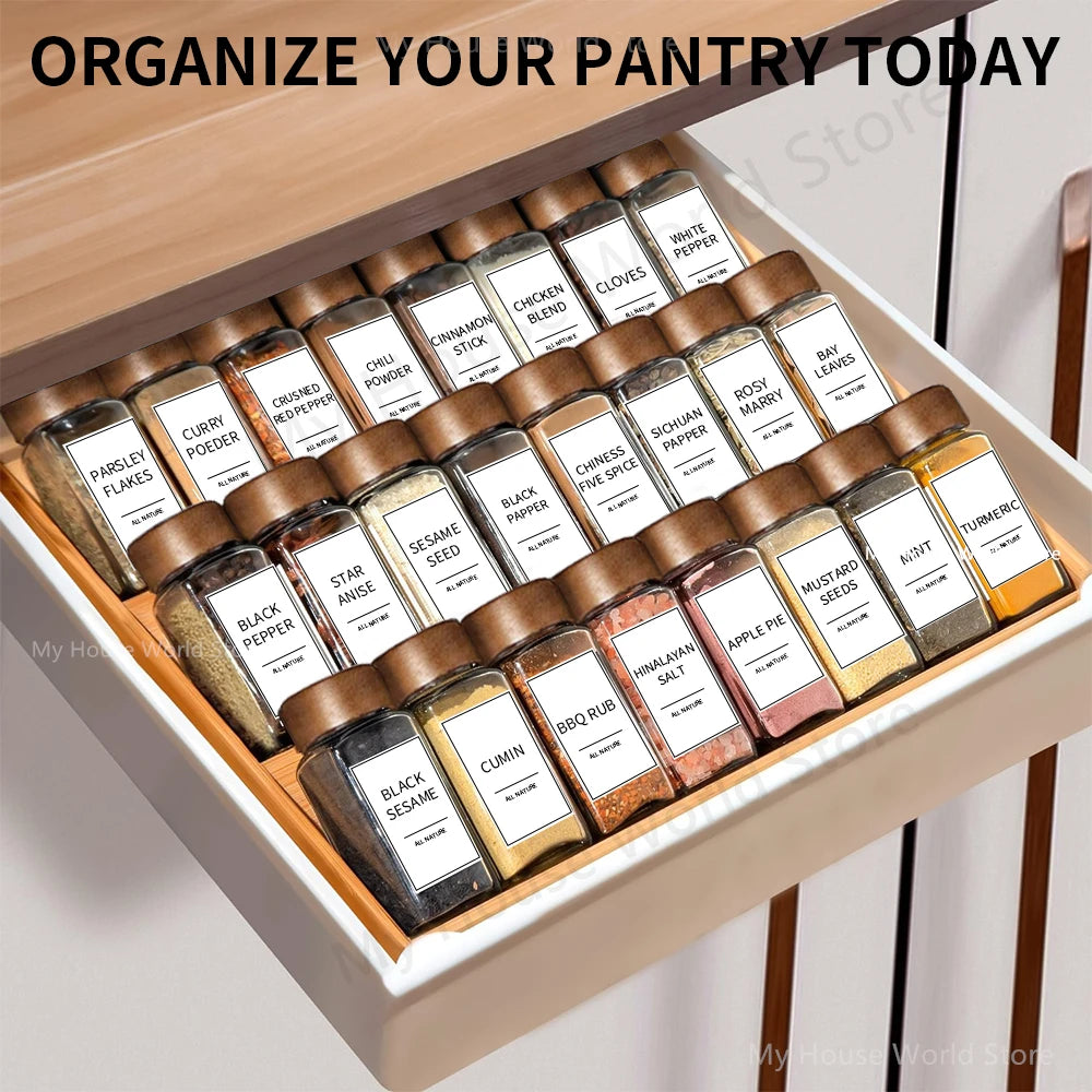 13-Piece Glass Spice Jar Set with Bamboo Lids & Rack