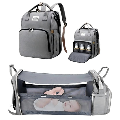 3-in-1 Diaper Bag Backpack with Foldable Baby Bed & USB Charging Port