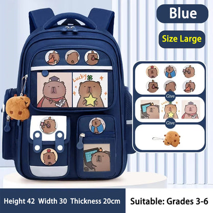 Capybara Kids School Backpack – Waterproof, Spine-Protection, Large Capacity