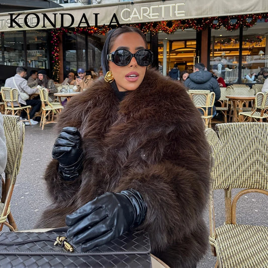 Women's Faux Fur Jacket – Soft Fluffy Coat with Turn-Down Collar