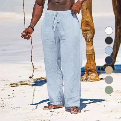 Men's Cotton Linen Casual Pants – Breathable Drawstring Jogger Trousers