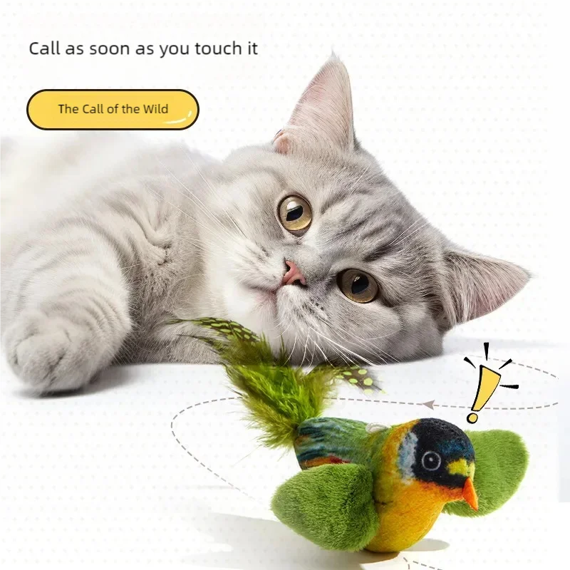 Electric Bird Cat Toy – Interactive Chirping Plush Bird with String
