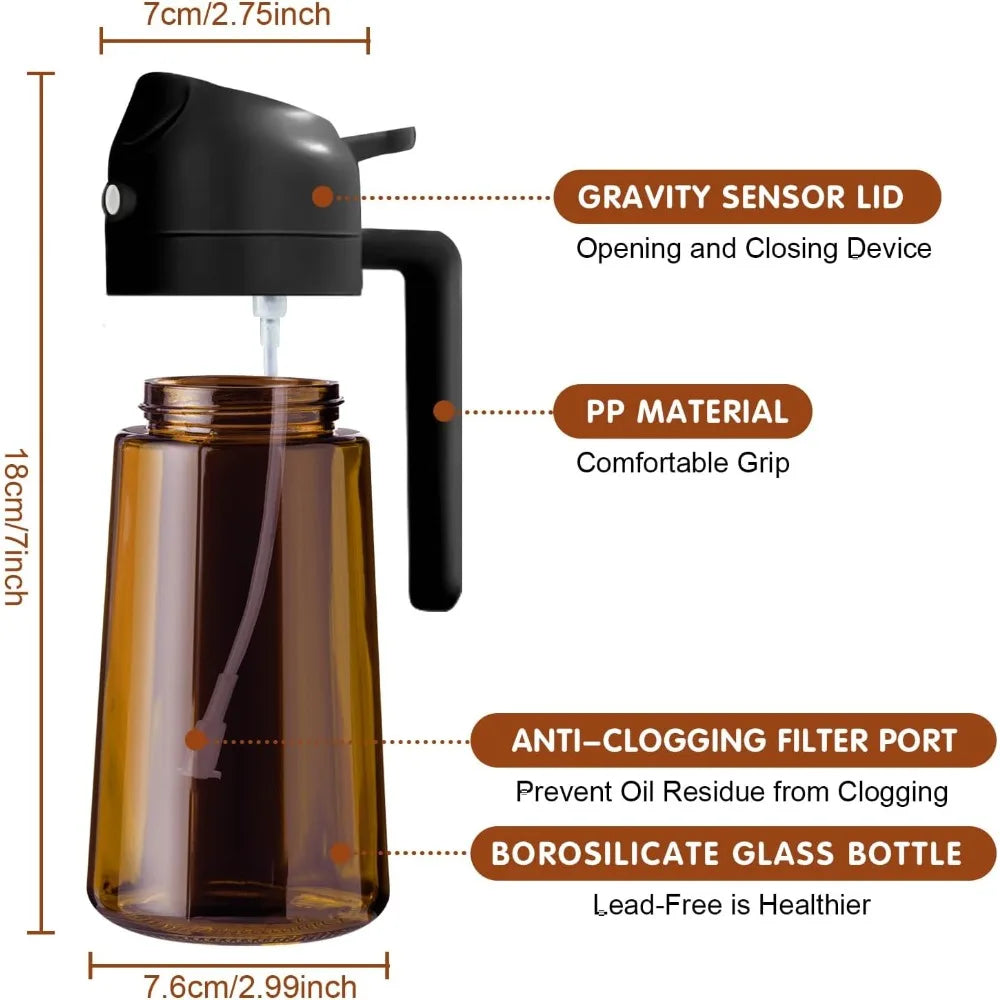 Oil Dispenser Bottle 470ml - Dark Glass Gravity Sensor Lid