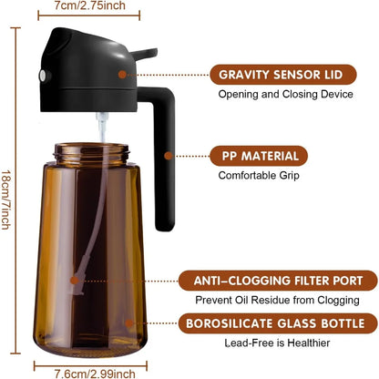 Oil Dispenser Bottle 470ml - Dark Glass Gravity Sensor Lid