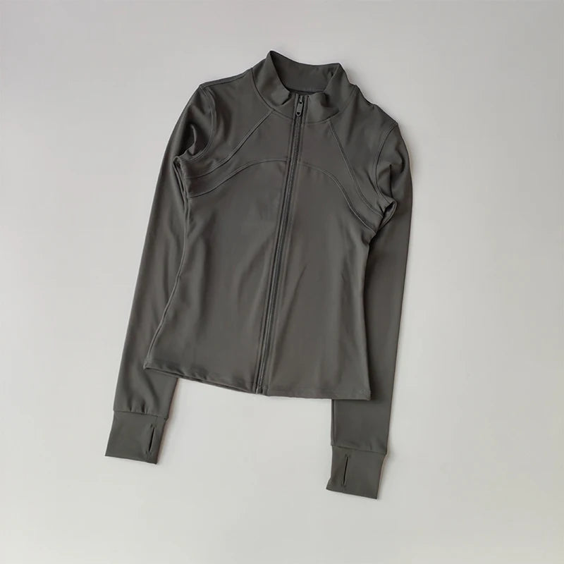 Women's Zip-Up Athletic Jacket with Stand Collar & Thumb Holes