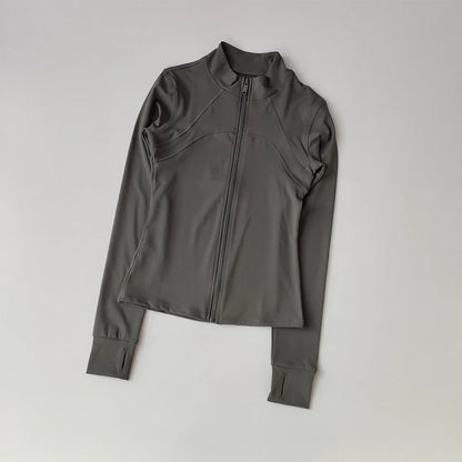 Women's Zip-Up Athletic Jacket with Stand Collar & Thumb Holes