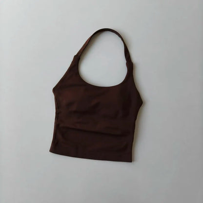 Halter Neck Sports Bra – Longline Strappy Crop Top for Yoga & Gym