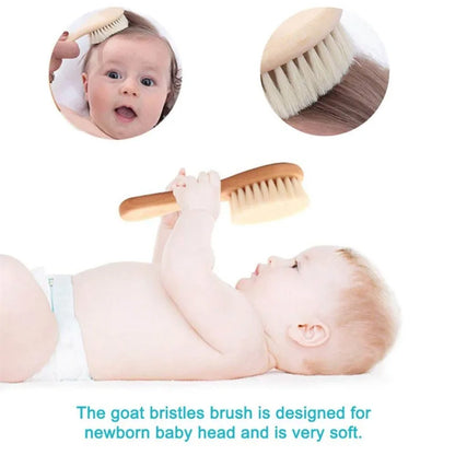 Baby Wooden Hair Brush & Comb Set – Soft Wool Newborn Grooming