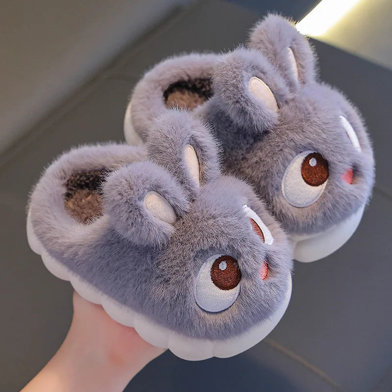 Kids Rabbit Plush Slippers - Warm Faux Fur Anti-Slip Winter Shoes