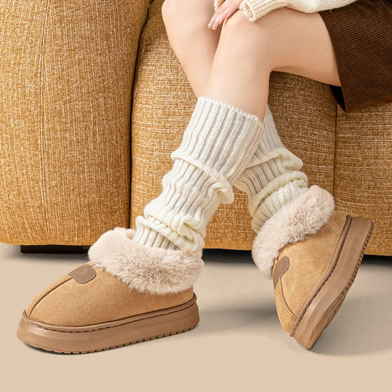 Fur-Collar Winter Slippers – Plush Lined Ankle Slipper Boots for Men & Women