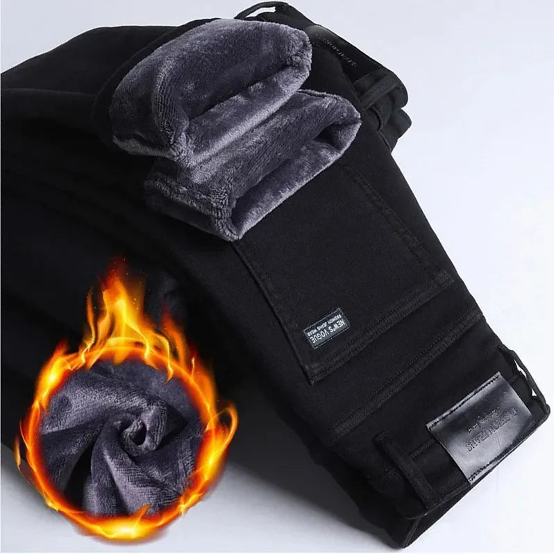 Fleece-Lined Jeans Men – Warm Stretch Denim Winter Pants