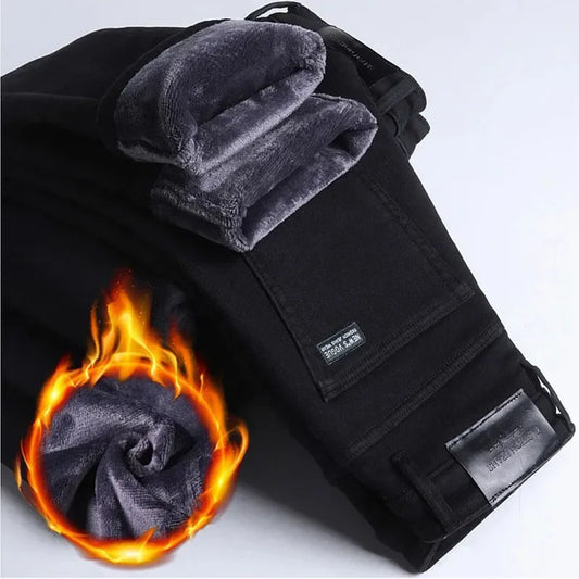 Fleece-Lined Jeans Men – Warm Stretch Denim Winter Pants