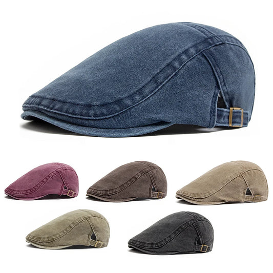 Vintage Cotton Newsboy Beret Cap – Unisex Flat Visor Hat