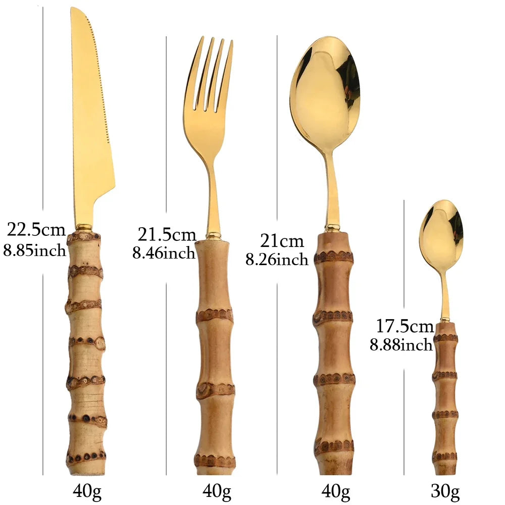 24-Piece Bamboo Handle Stainless Steel Cutlery Set – Flatware Dinnerware