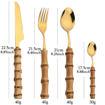 24-Piece Bamboo Handle Stainless Steel Cutlery Set – Flatware Dinnerware
