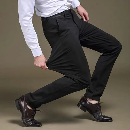 Men's Business Casual Dress Pants – Elastic Waist Straight Trousers