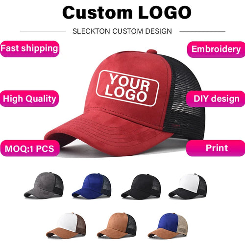 Custom Logo Suede Mesh Trucker Baseball Cap – Embroidery & Print