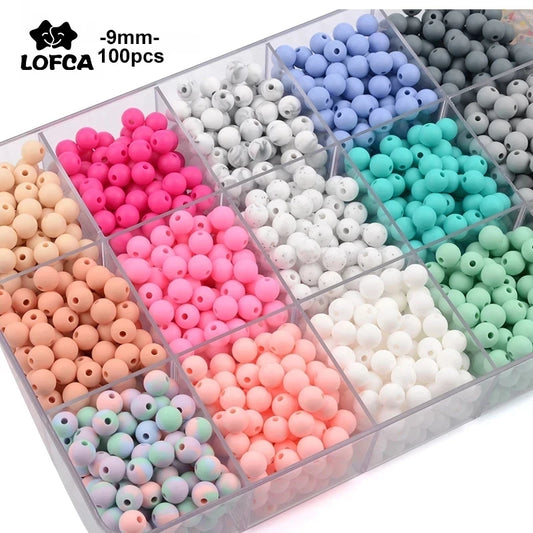 Silicone Teething Beads 9mm – 100pcs BPA-Free Baby DIY Beads