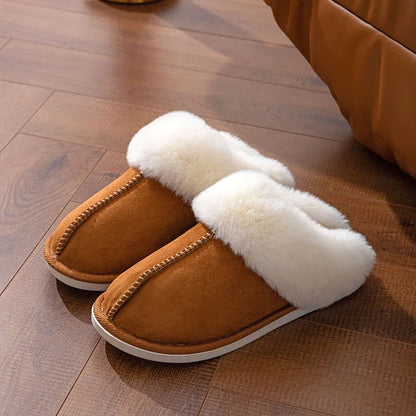 Women's Fluffy Fur Slippers – Faux Suede Warm Non-Slip Winter House Shoes