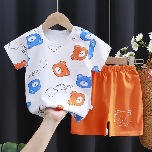 Toddler Cartoon Bear Cotton 2-Piece Outfit Set – T-Shirt & Shorts