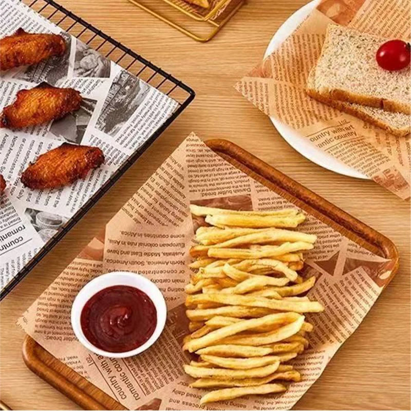 Oil-Absorbing Wax Paper Sheets – 50-Pack Food Basket Liner