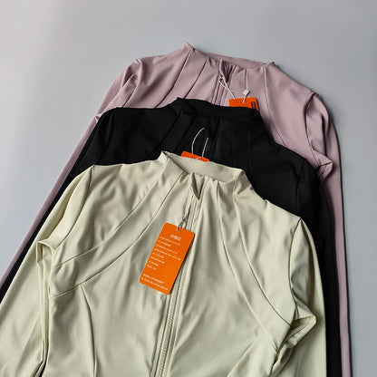 Women's Zip-Up Athletic Jacket – Slim Fit Long Sleeve Sports Coat