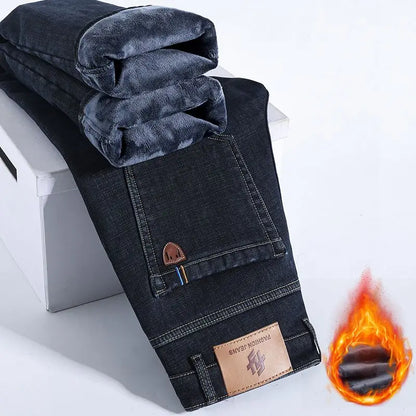 Men's Fleece-Lined Thermal Jeans – Warm Straight Stretch Denim Pants