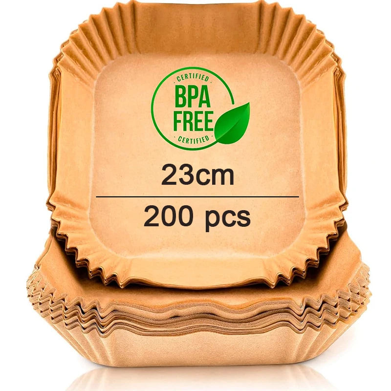 Square Air Fryer Disposable Paper Liners – BPA Free, 7.9" & 9.1"