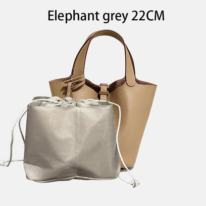 Genuine Leather Bucket Tote Bag for Women – Luxury Designer Handbag