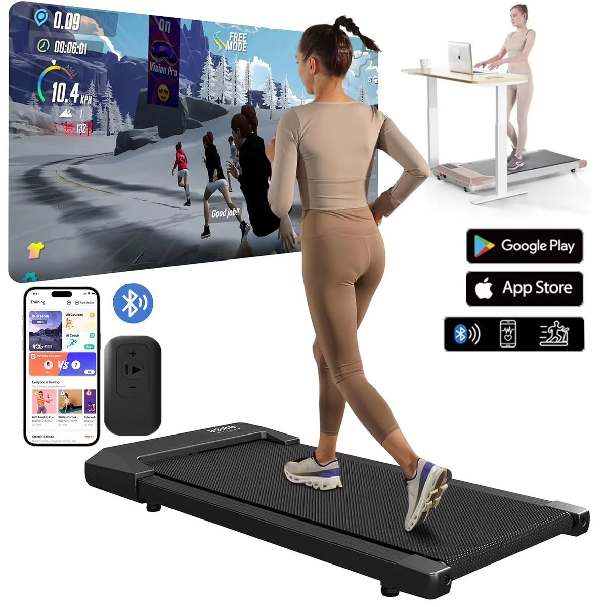 2-in-1 Walking Pad Treadmill – 2.5HP, 300 lbs Capacity, LCD Display