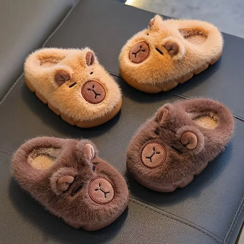 Kids Capybara Slippers – Warm Fluffy Slip-On Shoes for Boys & Girls